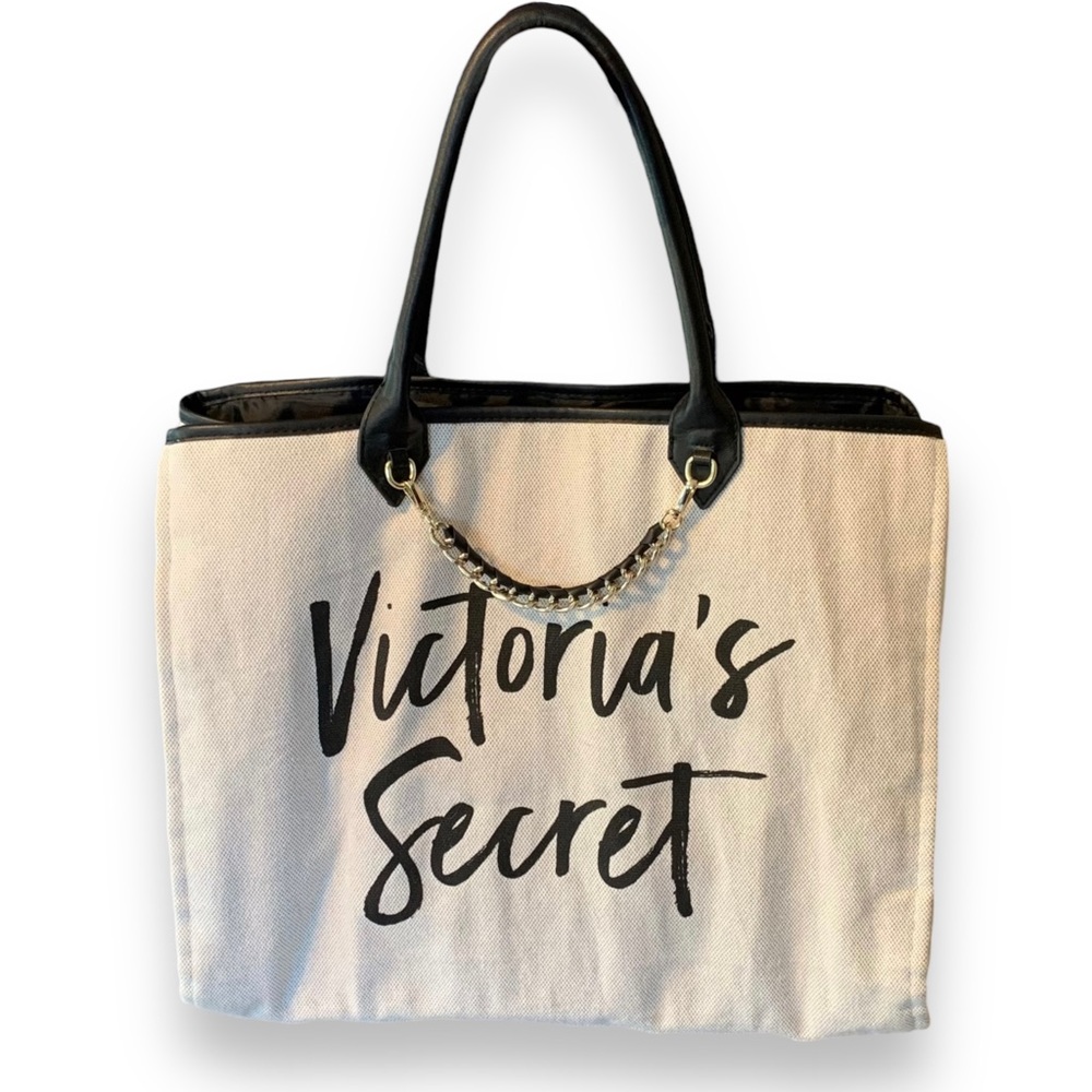 Victoria’s Secret Cream & Black Large Canvas Tote Bag